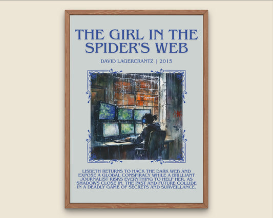 The Girl In The Spider's Web by David Lagercrantz Descriptive, High Quality Poster Print.Free Delivery Wall Art.Author&Blurb Book Nook Gift