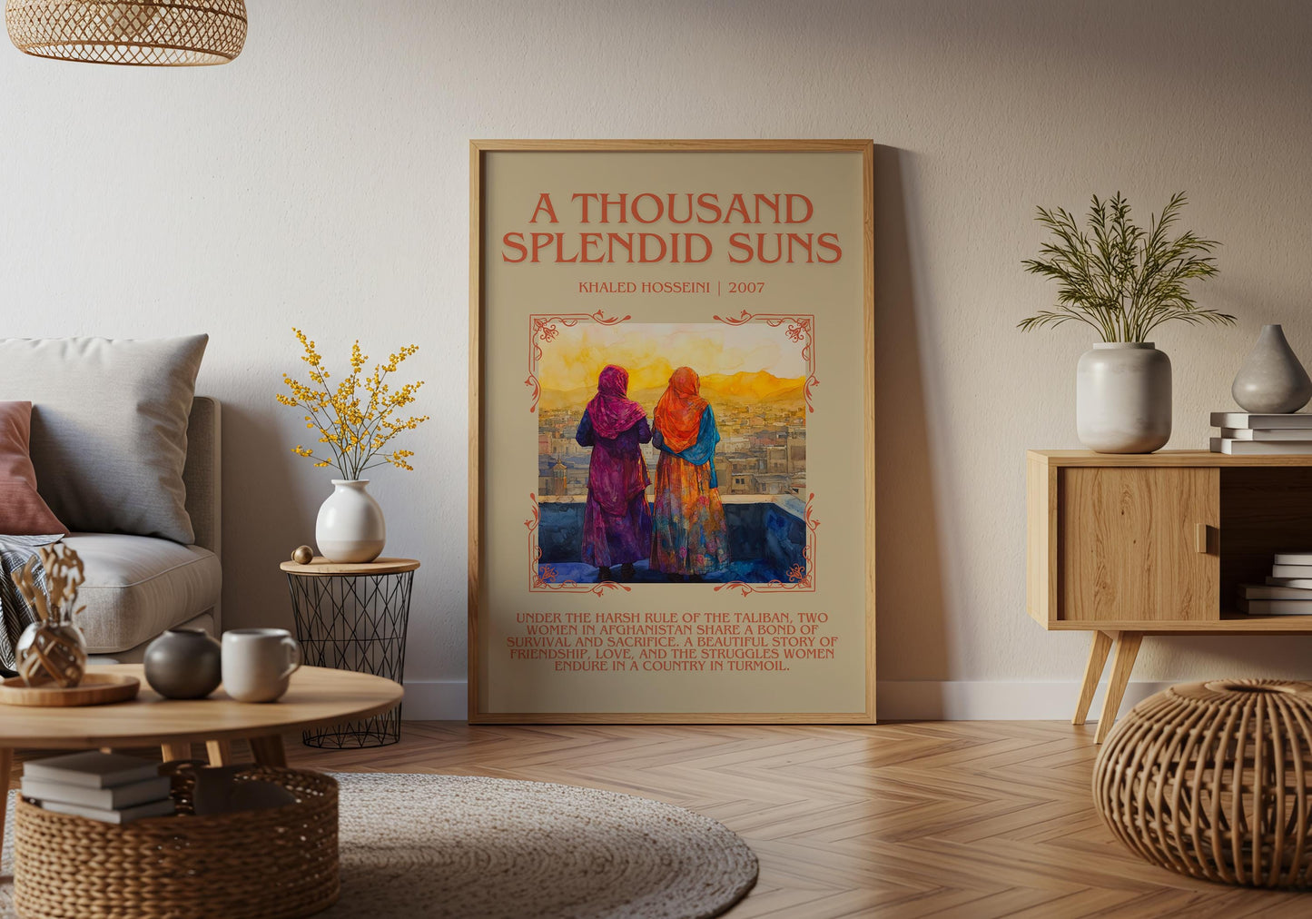 A Thousand Splendid Suns by Khaled Hosseini Descriptive, High Quality Poster Print. Free Delivery Wall Art. Author and Blurb Book Artwork