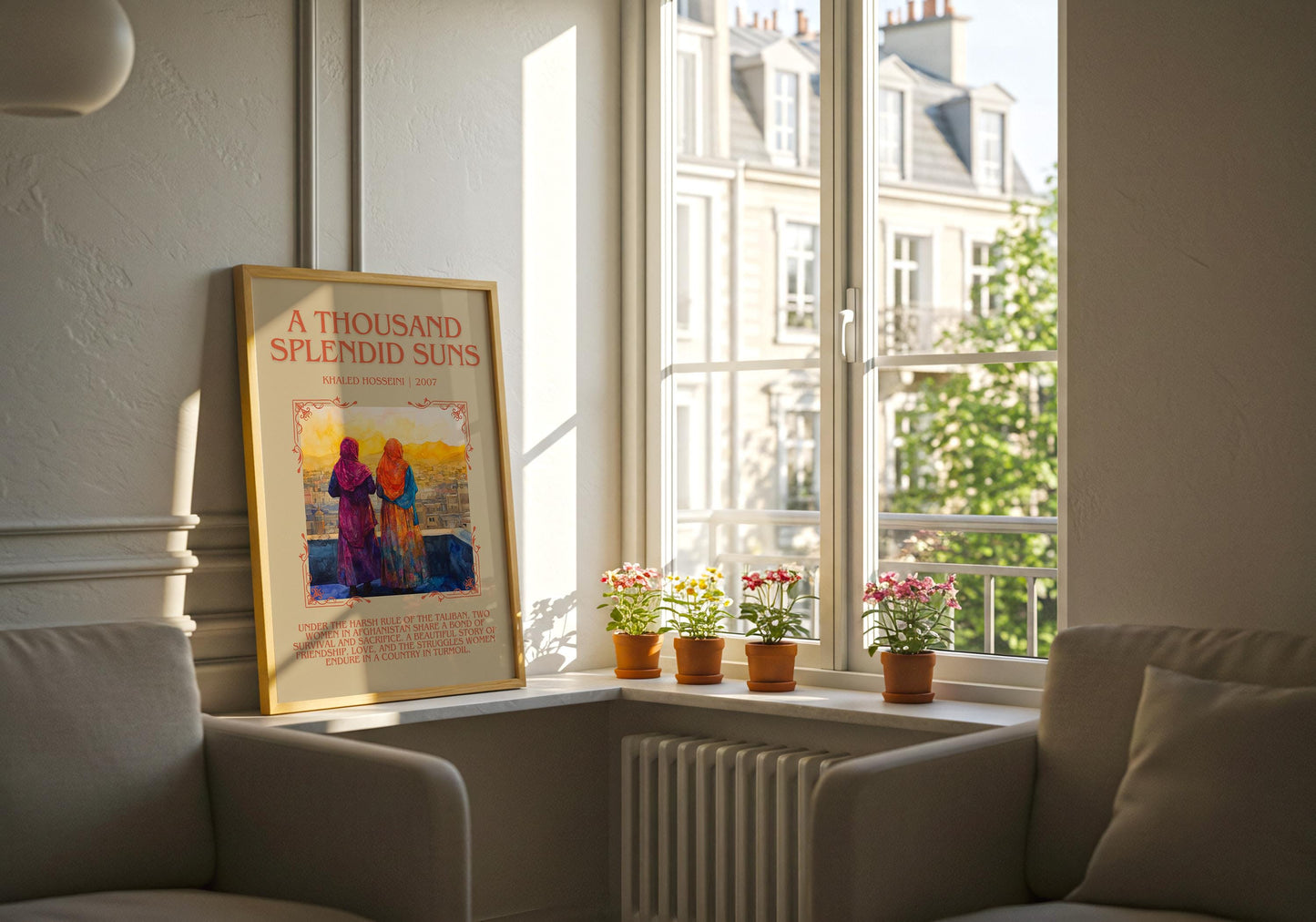 A Thousand Splendid Suns by Khaled Hosseini Descriptive, High Quality Poster Print. Free Delivery Wall Art. Author and Blurb Book Artwork