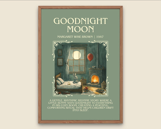 Goodnight Moon by Margaret Wise Brown Descriptive, High Quality Poster Print. Free Delivery Wall Art. Author and Blurb Book/Novel Artwork