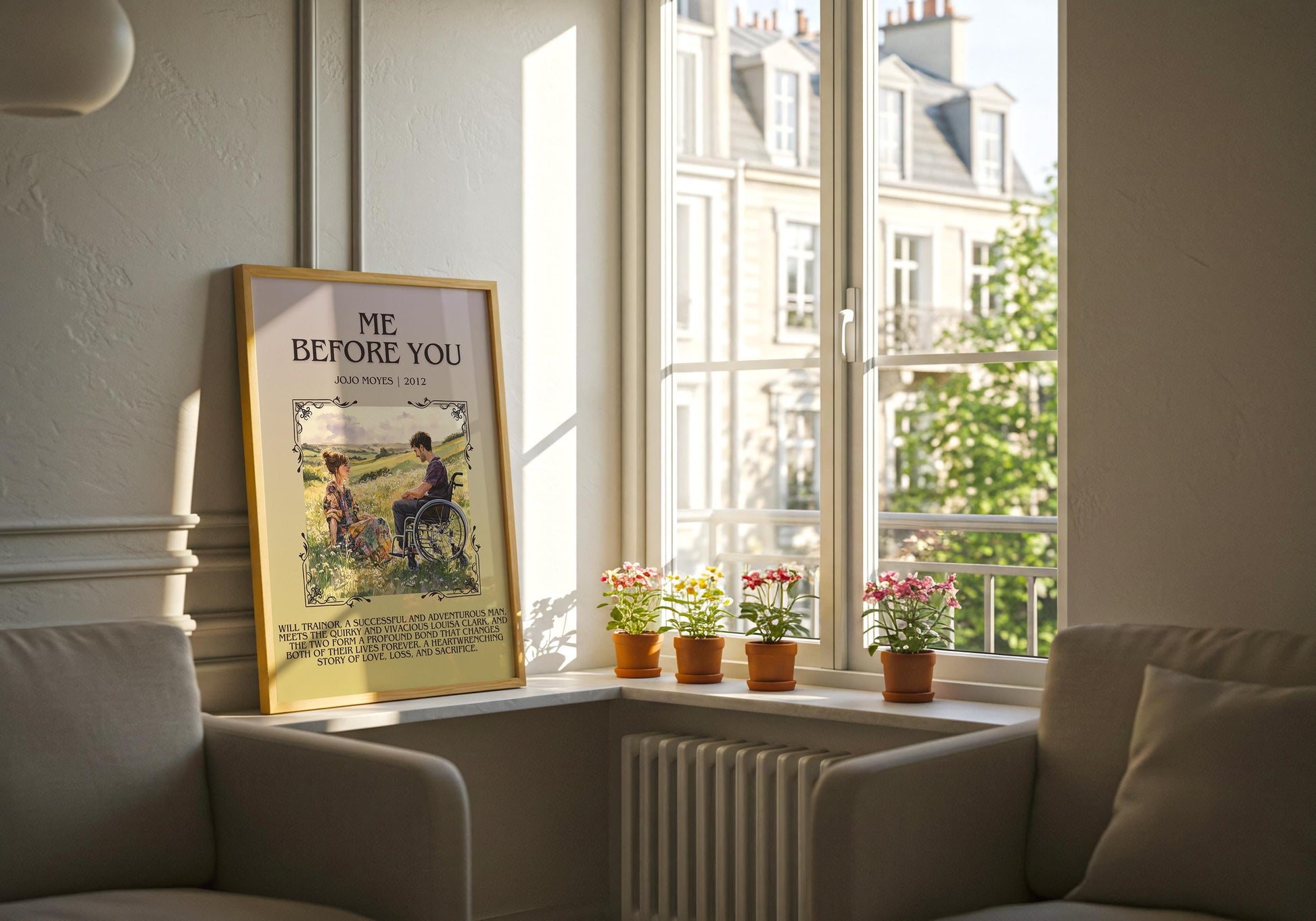 Me Before You by Jojo Moyes Descriptive, High Quality Poster Print. Free Delivery Wall Art. Author and Blurb Book/Novel Artwork