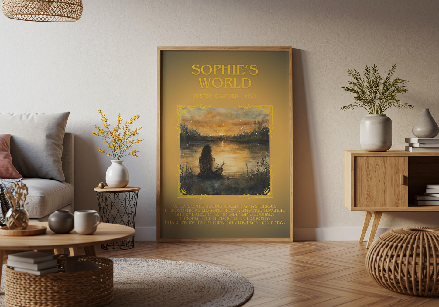 Sophie's World by Justein Gaarder Descriptive, High Quality Poster Print. Free Delivery Wall Art. Author and Blurb Book Artwork. Gift Art