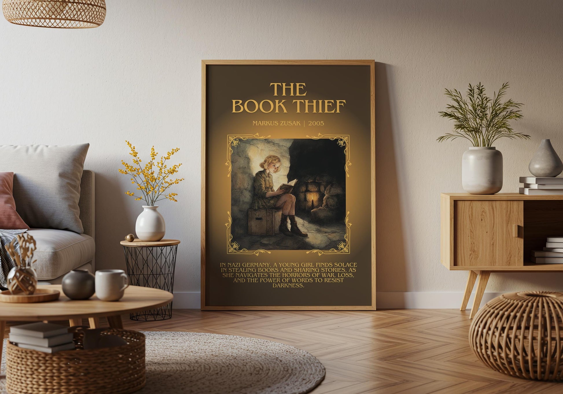 The Book Thief by Markus Zusak Descriptive, High Quality Poster Print. Free Delivery Wall Art. Author and Blurb Book Artwork. Gift Art