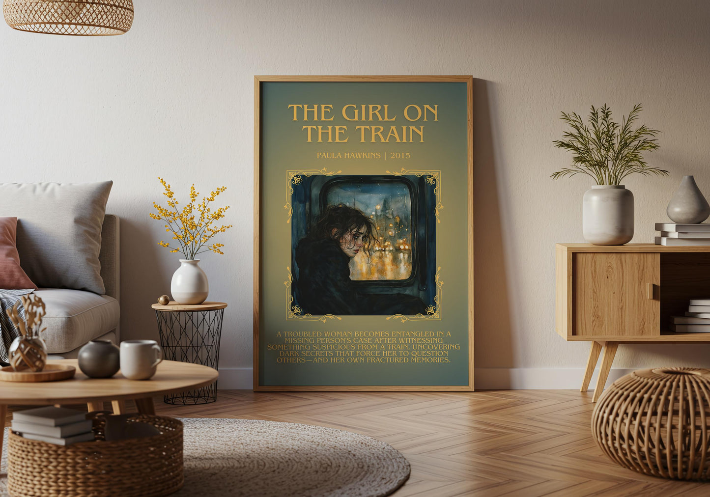 The Girl On The Train by Paula Hawkins Descriptive, High Quality Poster Print.Free Delivery Wall Art. Author and Blurb Book Artwork.Gift Art