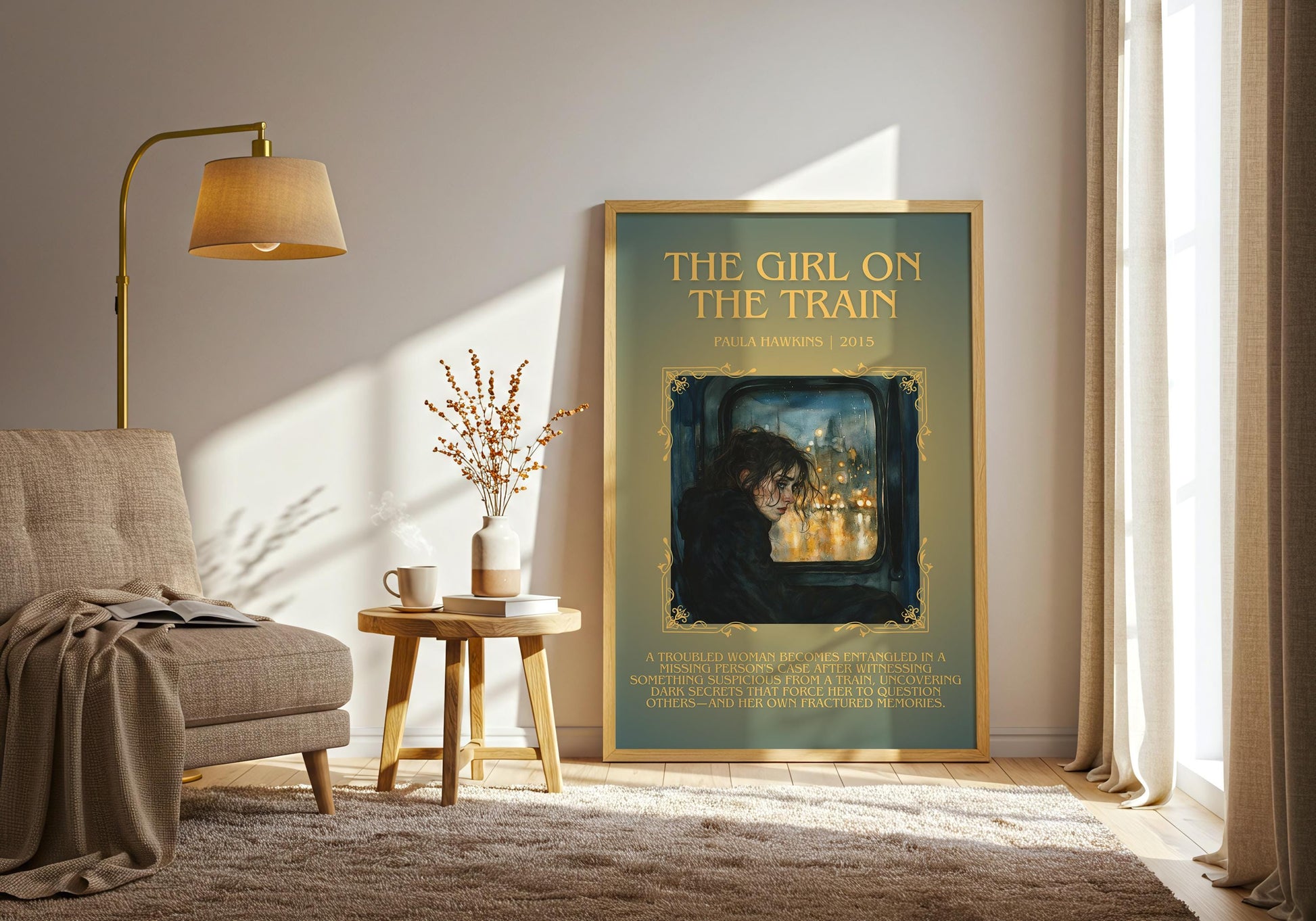 The Girl On The Train by Paula Hawkins Descriptive, High Quality Poster Print.Free Delivery Wall Art. Author and Blurb Book Artwork.Gift Art