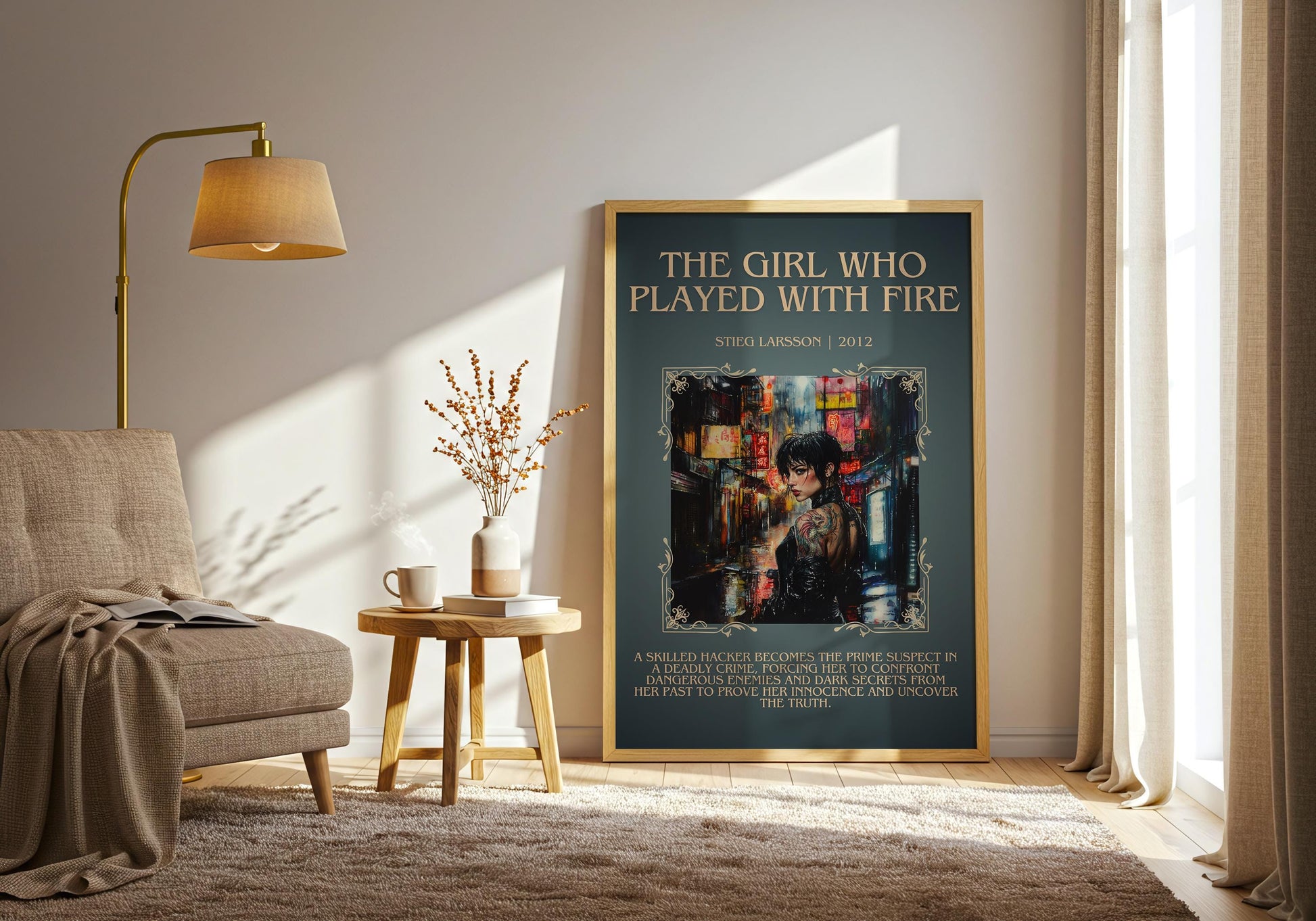 The Girl Who Played With Fire by Stieg Larsson Descriptive, High Quality Poster Print. Free Delivery Wall Art. Author and Blurb Book Artwork