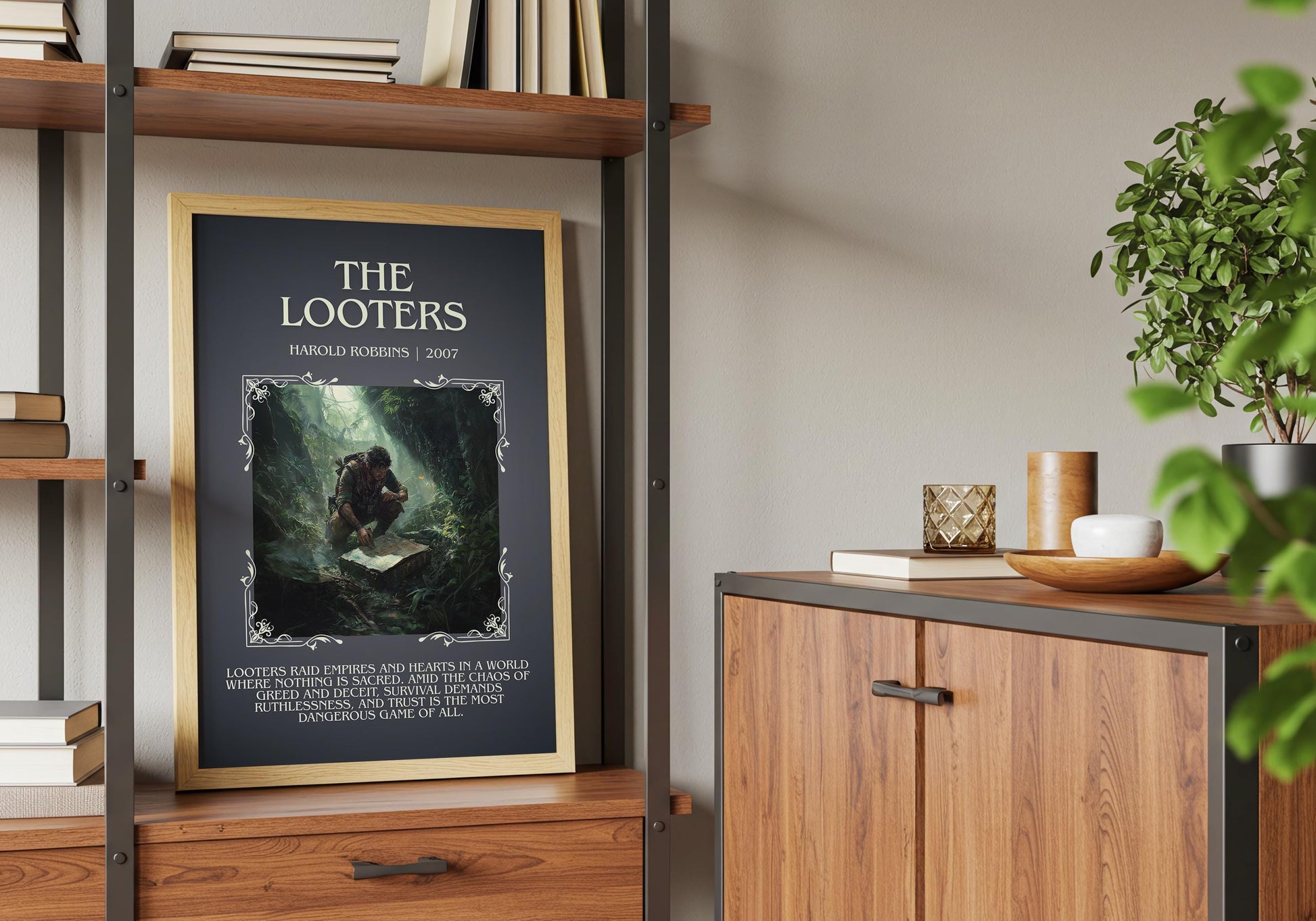 The Looters by Harold Robbins Descriptive, High Quality Poster Print.Free Delivery Wall Art.Author&Blurb Book Nook Gift Library