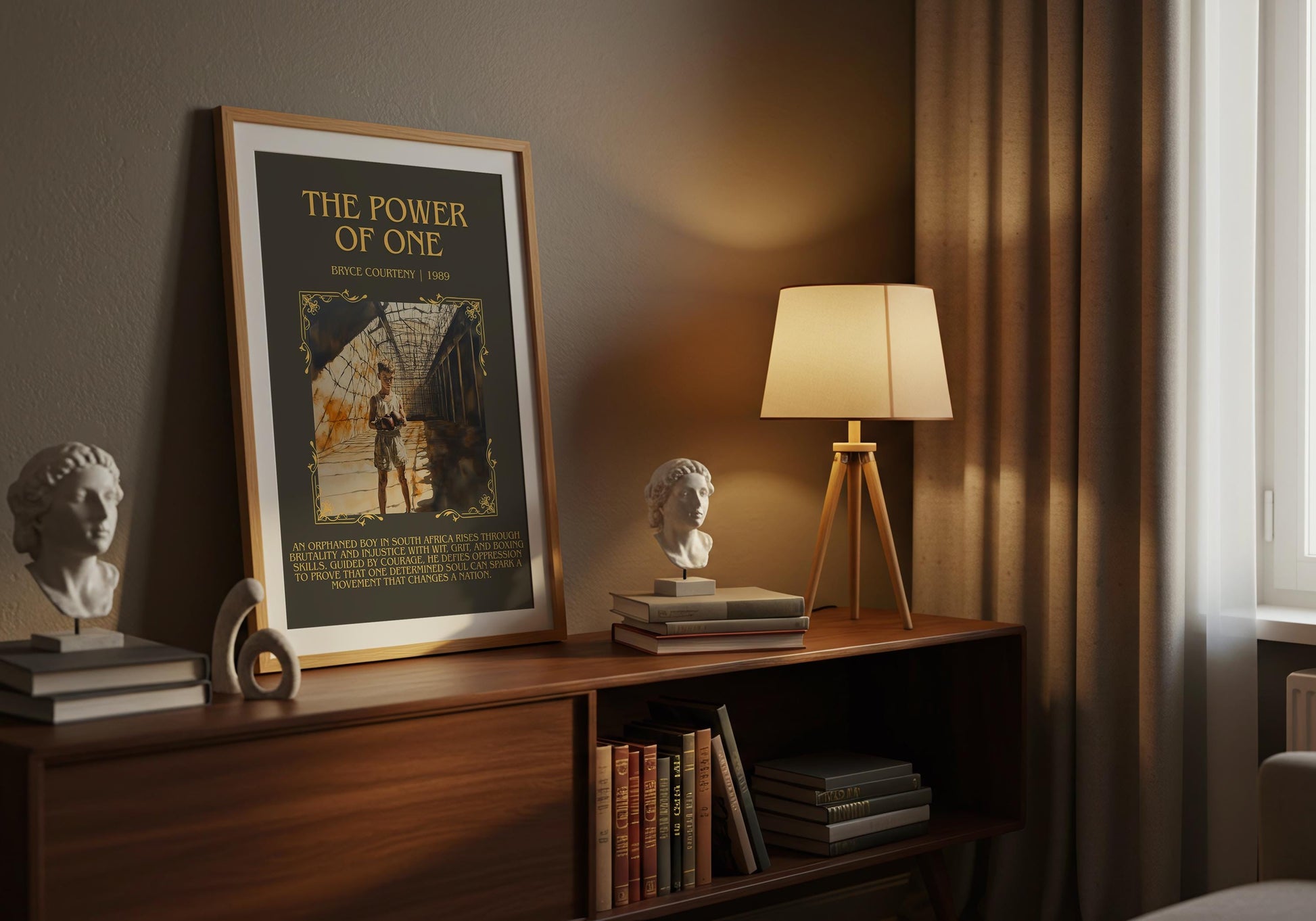 The Power Of One by Bryce Courtney Descriptive, High Quality Poster Print.Free Delivery Wall Art.Author&Blurb Book Nook Gift Library