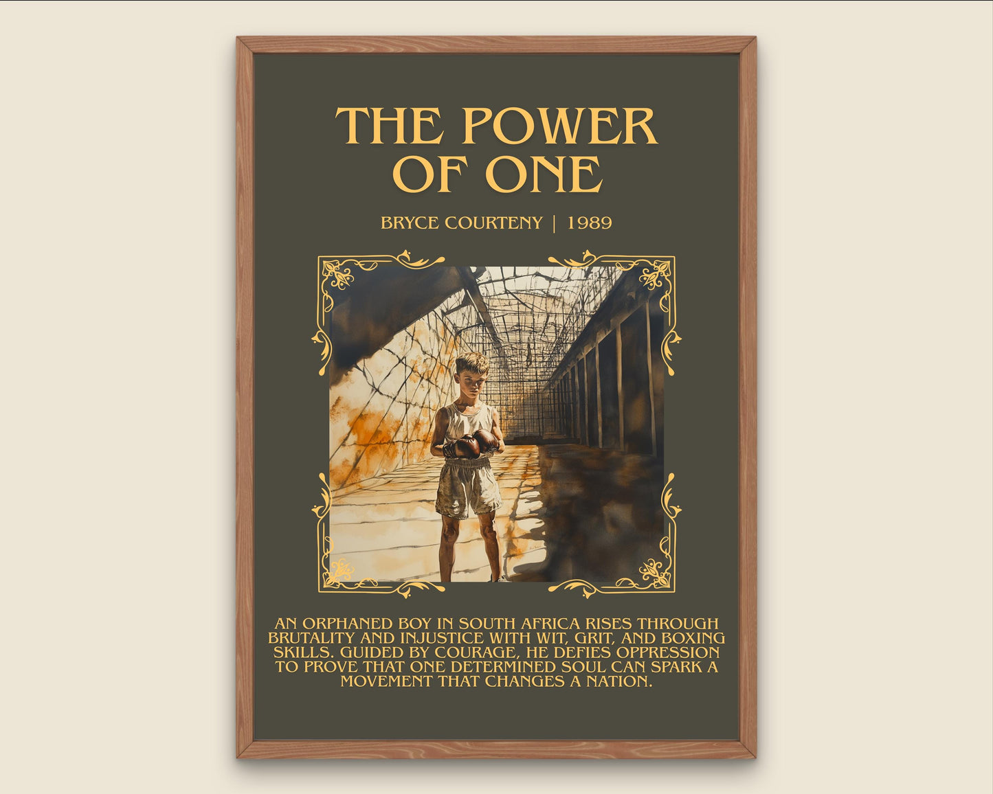 The Power Of One by Bryce Courtney Descriptive, High Quality Poster Print.Free Delivery Wall Art.Author&Blurb Book Nook Gift Library