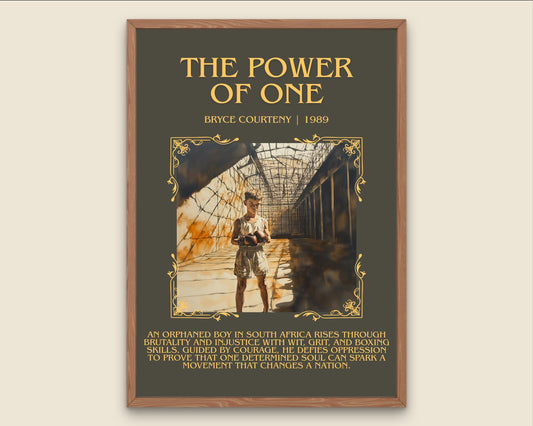 The Power Of One by Bryce Courtney Descriptive, High Quality Poster Print.Free Delivery Wall Art.Author&Blurb Book Nook Gift Library