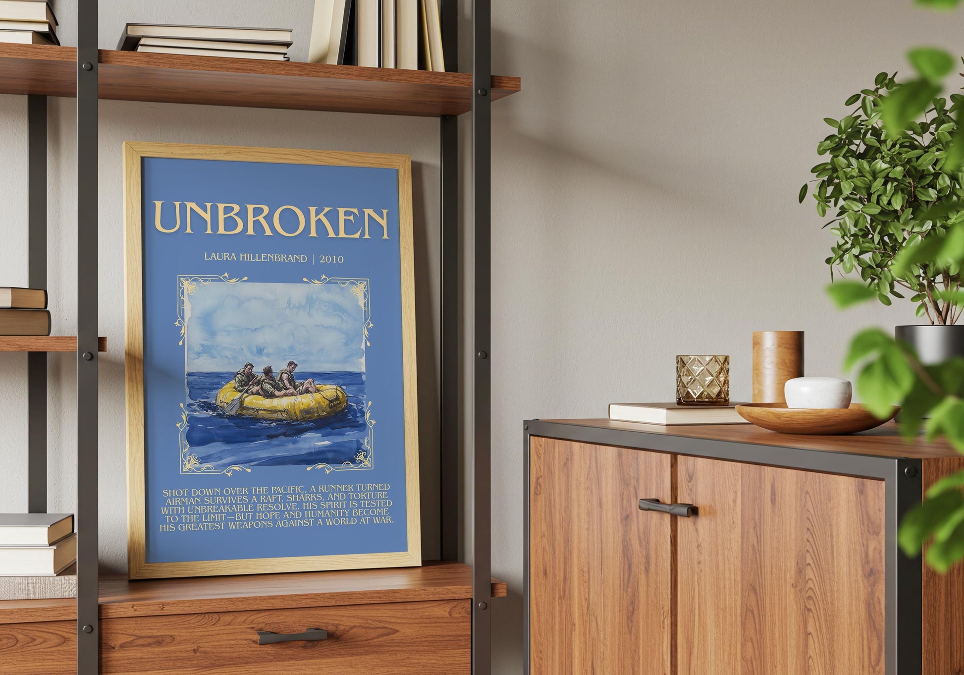 Unbroken by Laura Hillenbrand Descriptive, High Quality Poster Print.Free Delivery Wall Art.Author&Blurb Book Nook Gift Library
