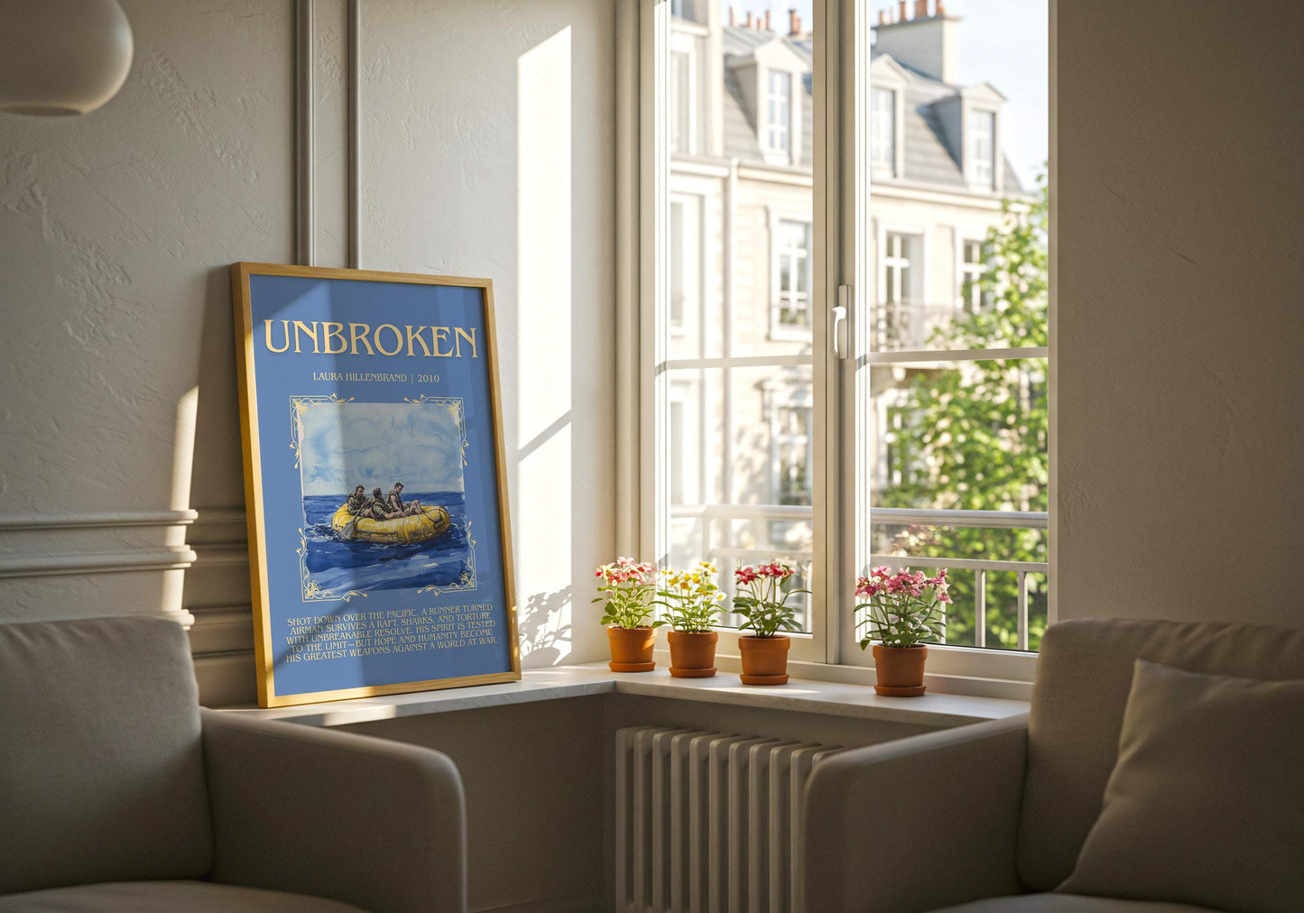 Unbroken by Laura Hillenbrand Descriptive, High Quality Poster Print.Free Delivery Wall Art.Author&Blurb Book Nook Gift Library