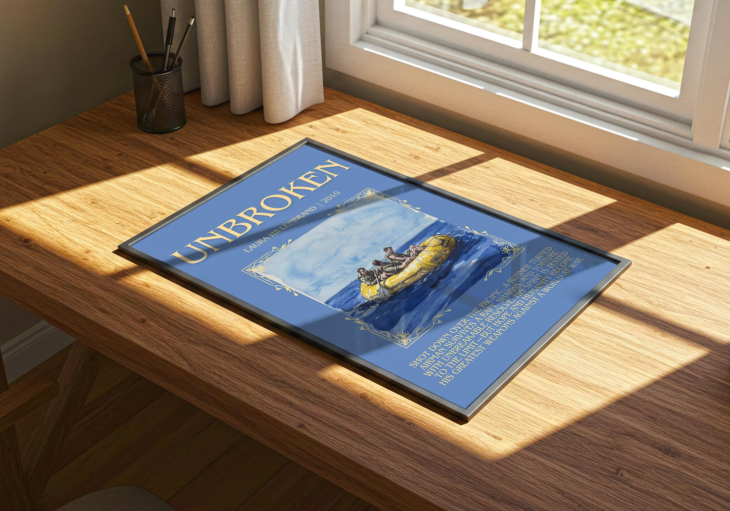 Unbroken by Laura Hillenbrand Descriptive, High Quality Poster Print.Free Delivery Wall Art.Author&Blurb Book Nook Gift Library