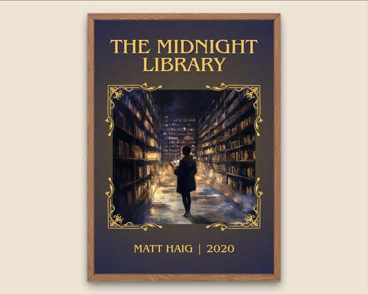The Midnight Library by Matt Haig High Quality Poster Print-Free Delivery Wall Art. Author Book Artwork-Minimalist Gift Library Nook Gift