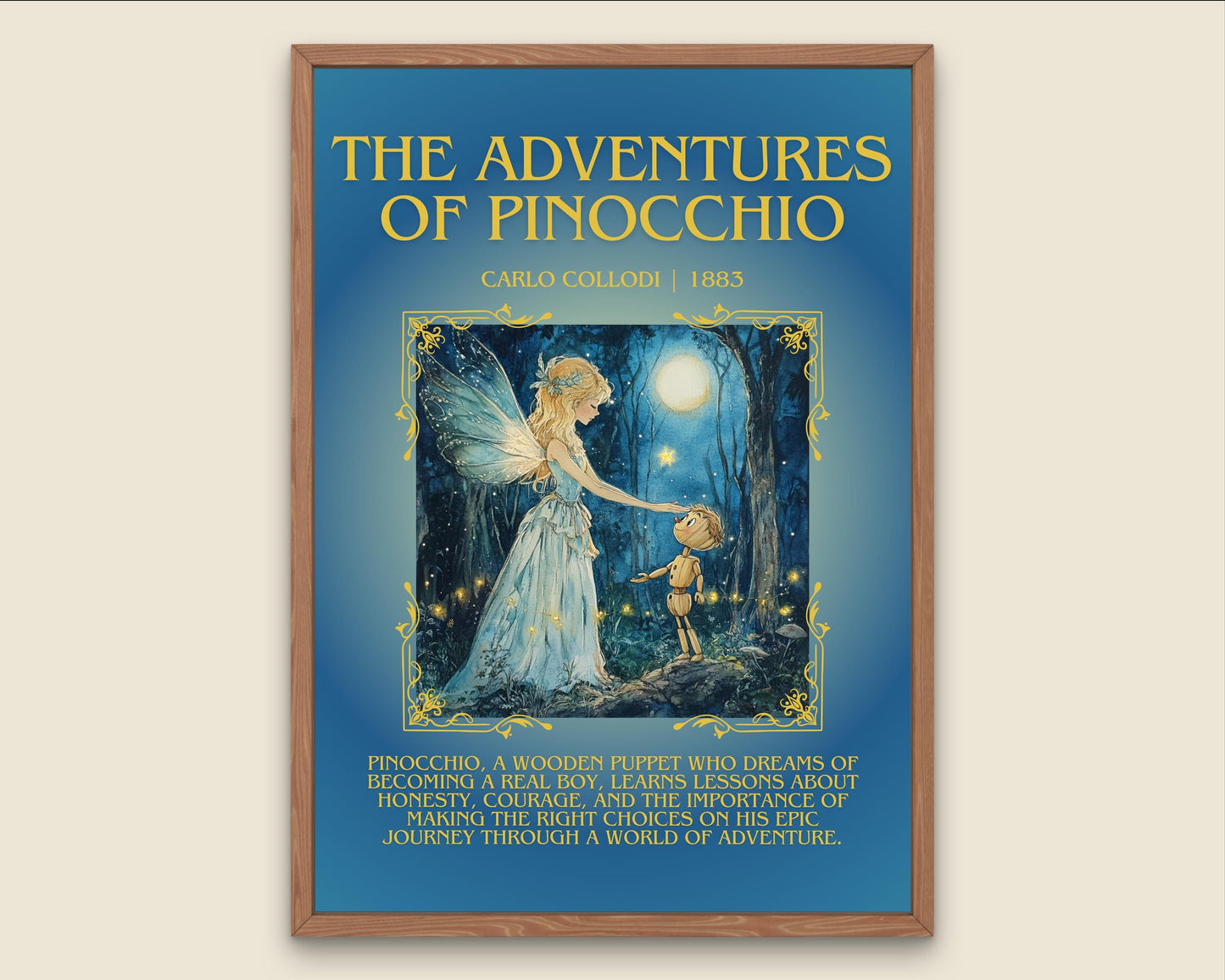 The Adventures Of Pinocchio by Carlo Collodi Descriptive, High Quality Poster Print.Free Delivery Wall Art.Author & Blurb Book Artwork Gift