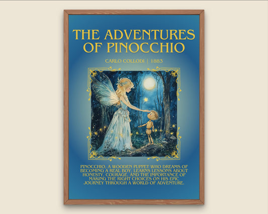 The Adventures Of Pinocchio by Carlo Collodi Descriptive, High Quality Poster Print.Free Delivery Wall Art.Author & Blurb Book Artwork Gift