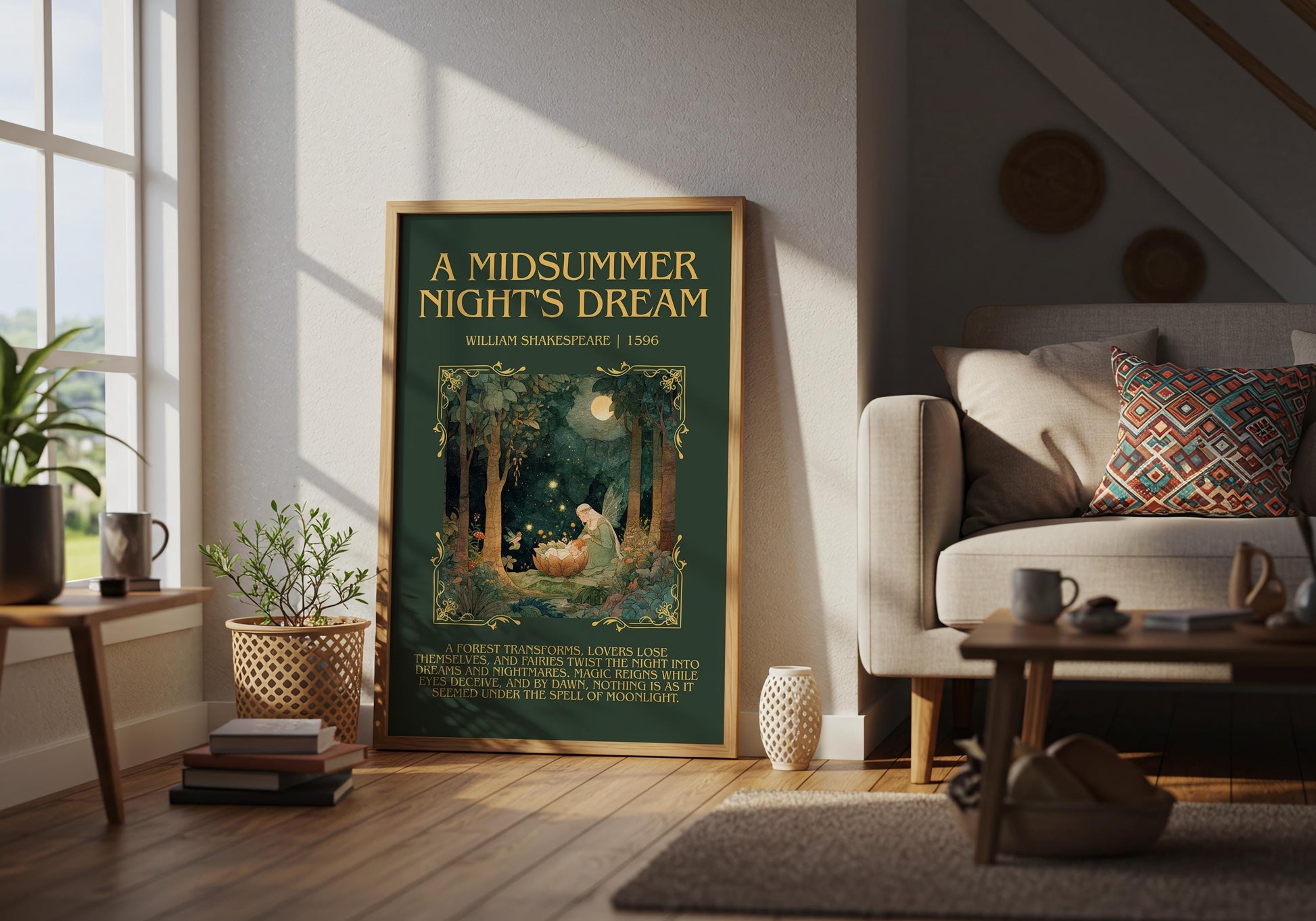 A Midsummer Night's Dream by William Shakespeare Descriptive, High Quality Poster Print.Free Delivery Wall Art.Author&Blurb Book Nook Gift