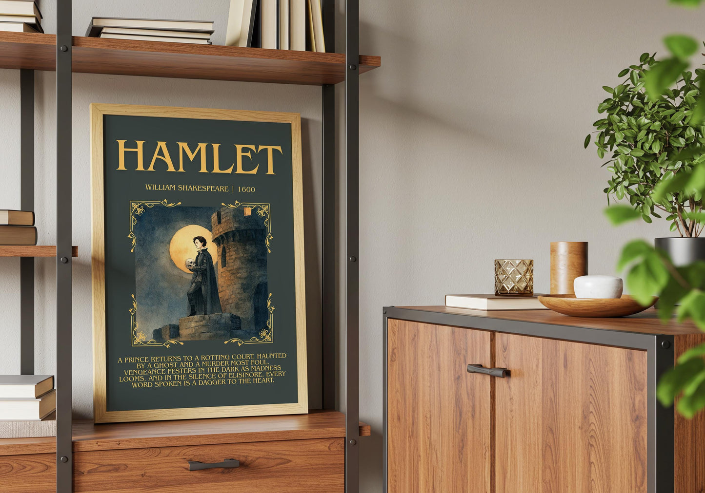 Hamlet by William Shakespeare Descriptive, High Quality Poster Print.Free Delivery Wall Art.Author&Blurb Book Nook Gift Library