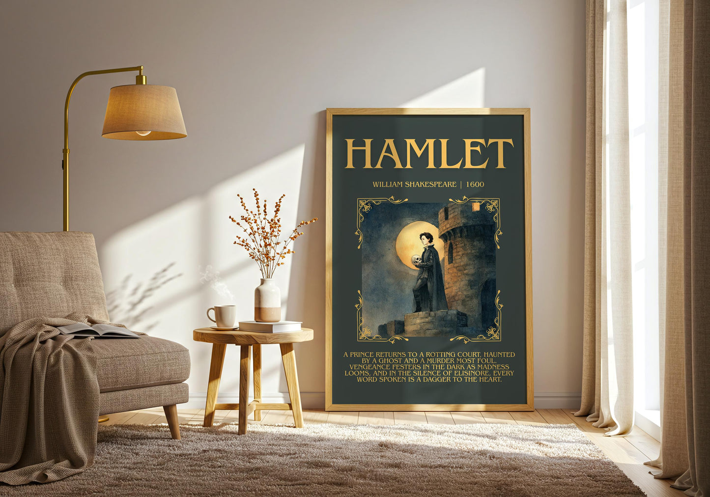 Hamlet by William Shakespeare Descriptive, High Quality Poster Print.Free Delivery Wall Art.Author&Blurb Book Nook Gift Library