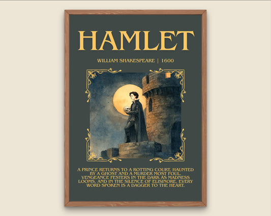 Hamlet by William Shakespeare Descriptive, High Quality Poster Print.Free Delivery Wall Art.Author&Blurb Book Nook Gift Library