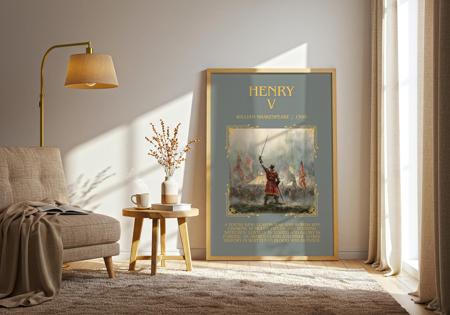 Henry V by William Shakespeare Descriptive, High Quality Poster Print.Free Delivery Wall Art.Author&Blurb Book Nook Gift Henry The Fifth