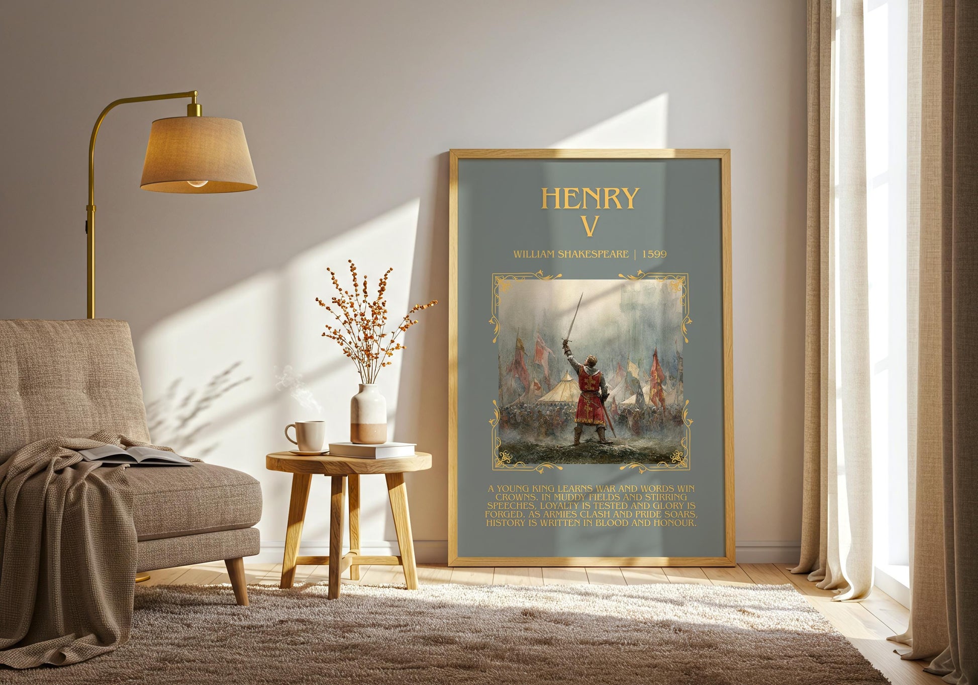 Henry V by William Shakespeare Descriptive, High Quality Poster Print.Free Delivery Wall Art.Author&Blurb Book Nook Gift Henry The Fifth