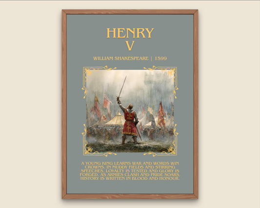 Henry V by William Shakespeare Descriptive, High Quality Poster Print.Free Delivery Wall Art.Author&Blurb Book Nook Gift Henry The Fifth