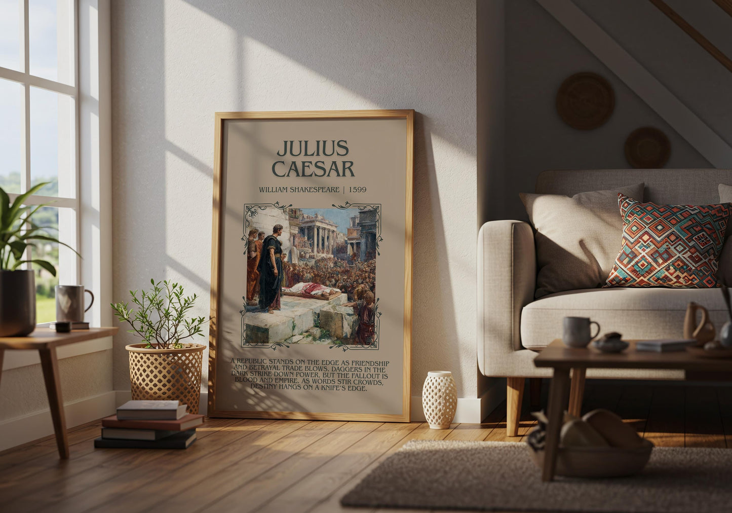 Julius Caeser by William Shakespeare Descriptive, High Quality Poster Print.Free Delivery Wall Art.Author&Blurb Book Nook Gift Library