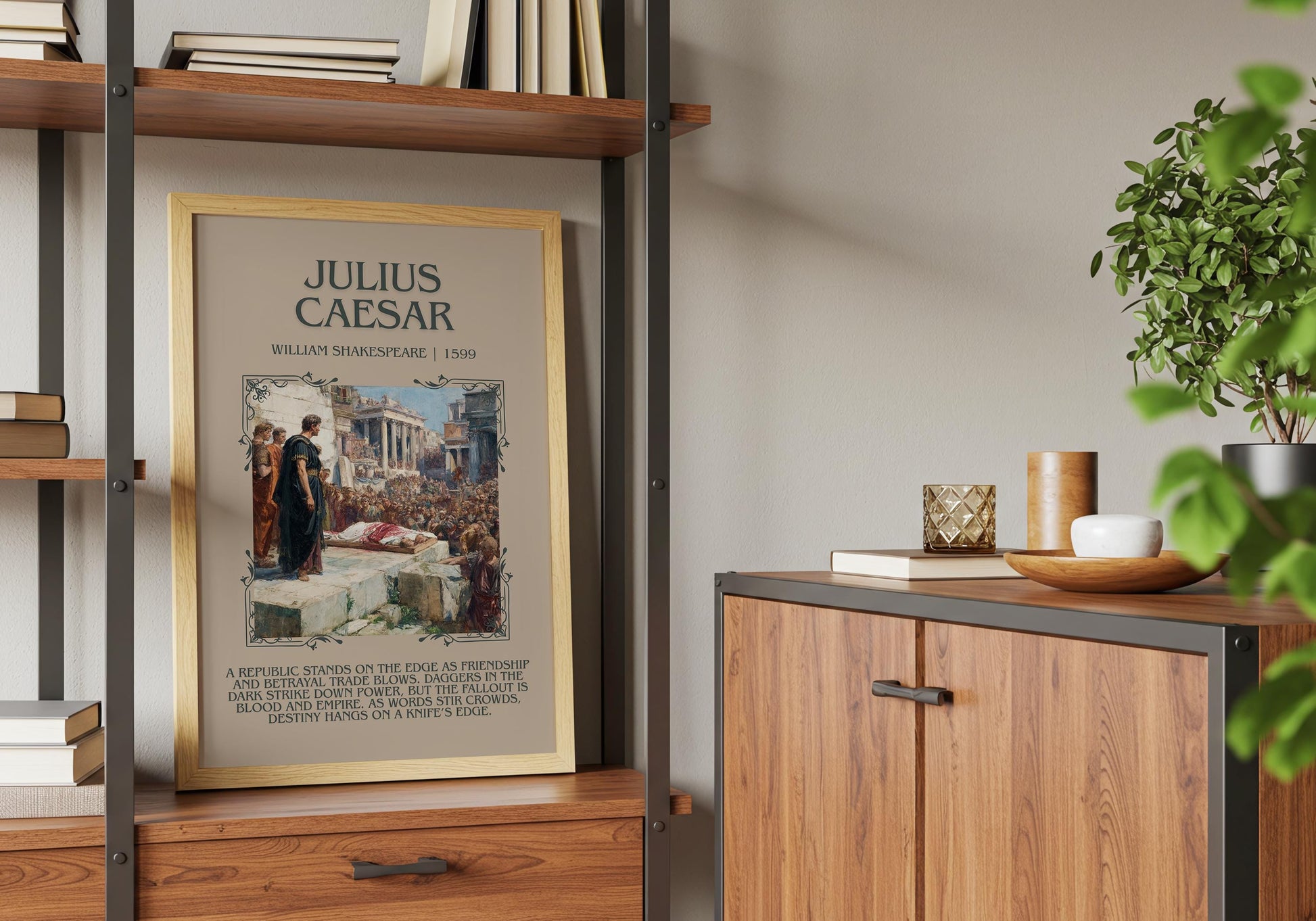 Julius Caeser by William Shakespeare Descriptive, High Quality Poster Print.Free Delivery Wall Art.Author&Blurb Book Nook Gift Library