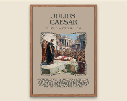 Julius Caeser by William Shakespeare Descriptive, High Quality Poster Print.Free Delivery Wall Art.Author&Blurb Book Nook Gift Library