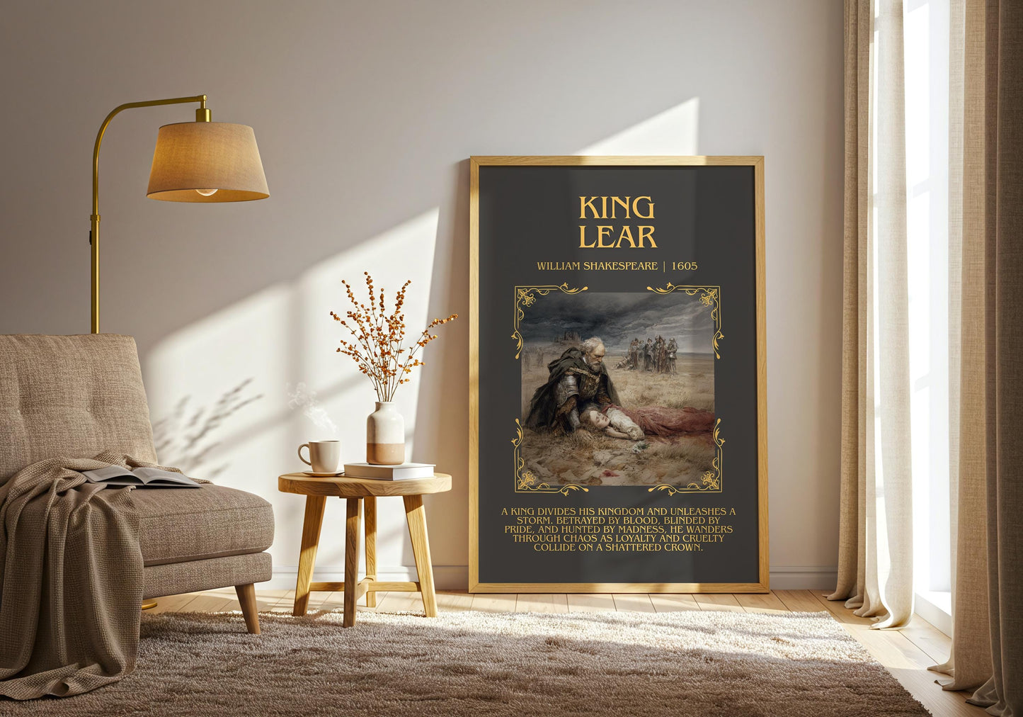 King Lear by William Shakespeare Descriptive, High Quality Poster Print.Free Delivery Wall Art.Author&Blurb Book Play Nook Gift Library