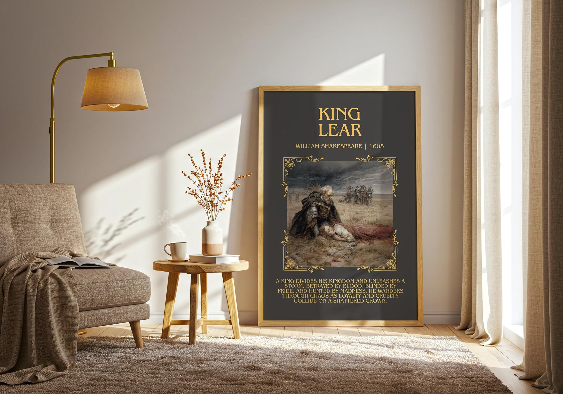 King Lear by William Shakespeare Descriptive, High Quality Poster Print.Free Delivery Wall Art.Author&Blurb Book Play Nook Gift Library