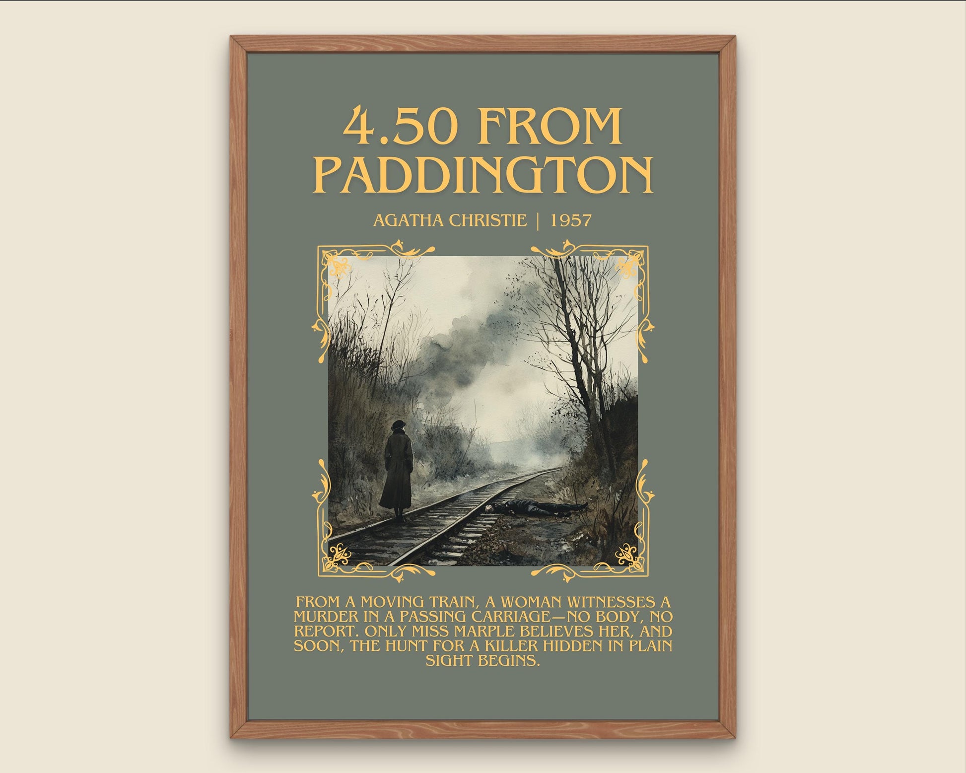 4.50 From Paddington by Agatha Christie Descriptive, High Quality Poster Print.Free Delivery Wall Art.Author and Blurb Book Artwork Gift Art