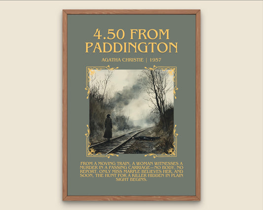 4.50 From Paddington by Agatha Christie Descriptive, High Quality Poster Print.Free Delivery Wall Art.Author and Blurb Book Artwork Gift Art