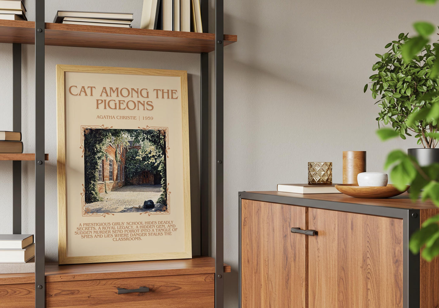 Cat Among The Pigeons by Agatha Christie Descriptive, High Quality Poster Print.Free Delivery Wall Art.Author & Blurb Book Artwork Gift Art