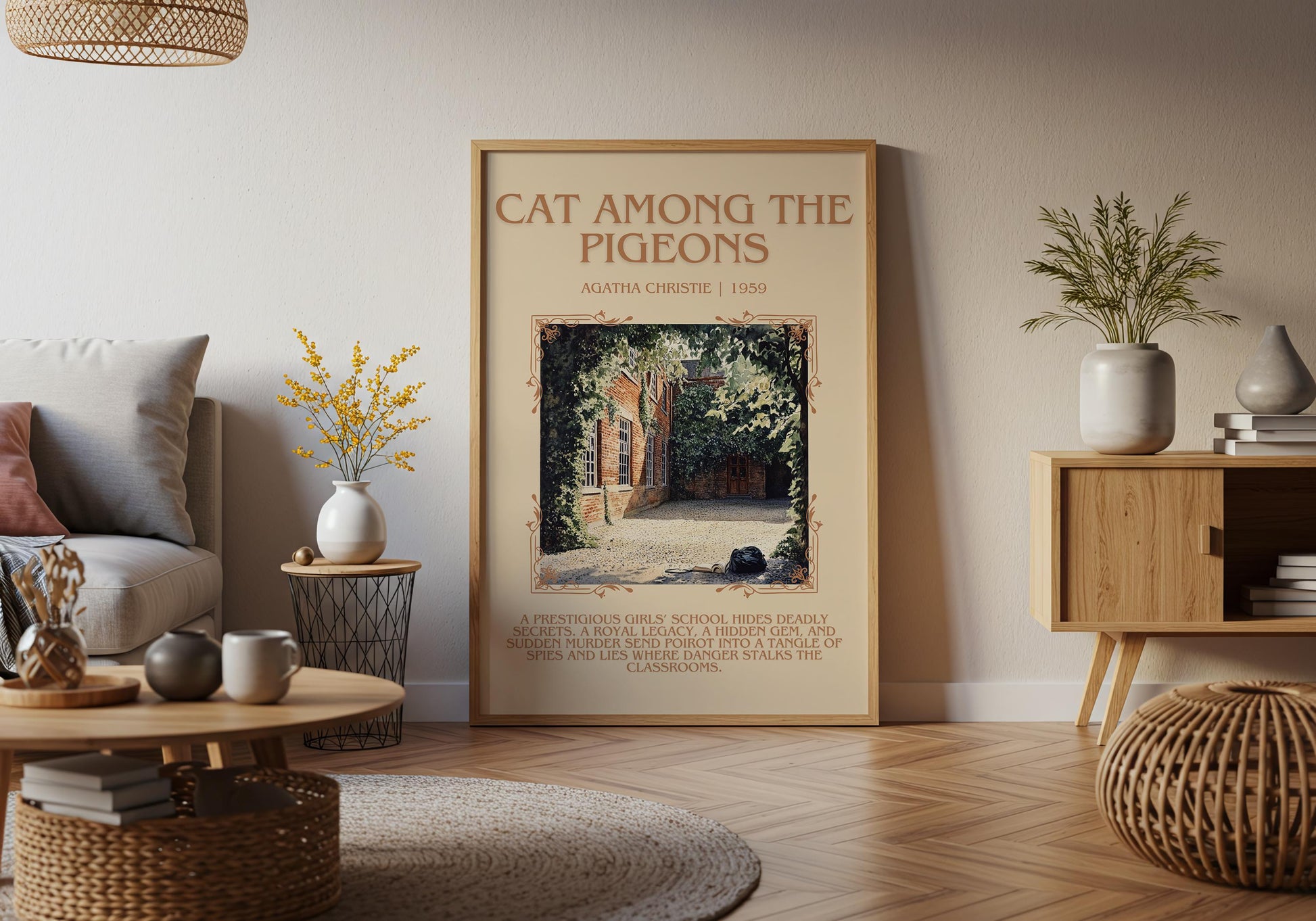 Cat Among The Pigeons by Agatha Christie Descriptive, High Quality Poster Print.Free Delivery Wall Art.Author & Blurb Book Artwork Gift Art