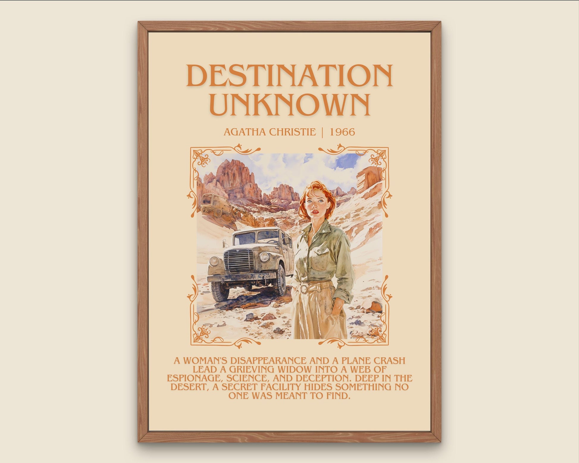 Destination Unknown by Agatha Christie Descriptive, High Quality Poster Print.Free Delivery Wall Art. Author and Blurb Book Artwork