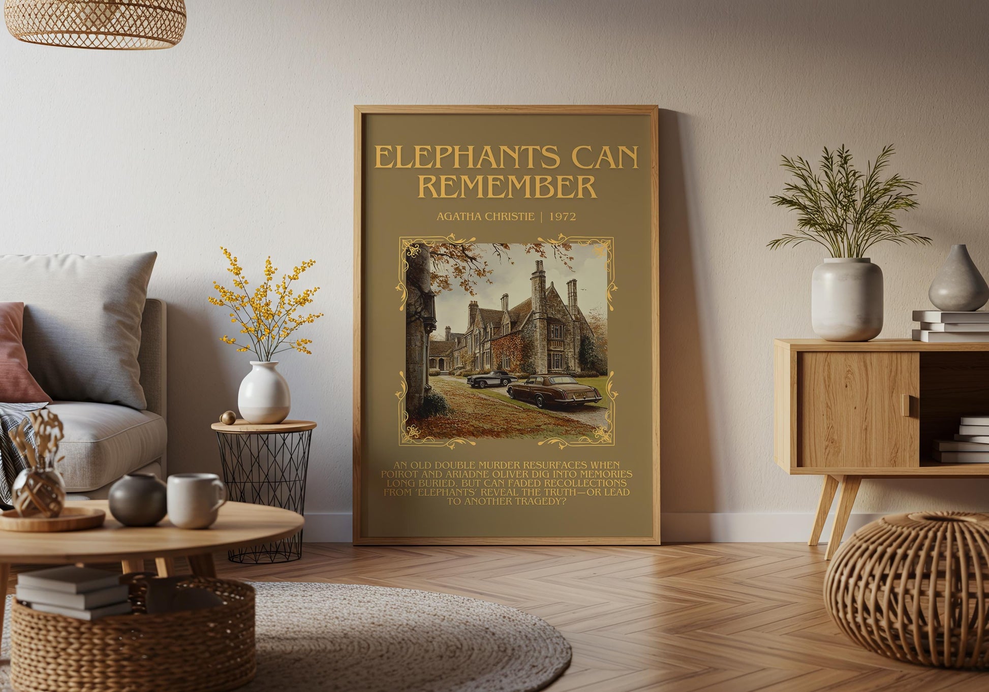 Elephants Can Remember by Agatha Christie Descriptive, High Quality Poster Print.Free Delivery Wall Art. Author and Blurb Book Artwork