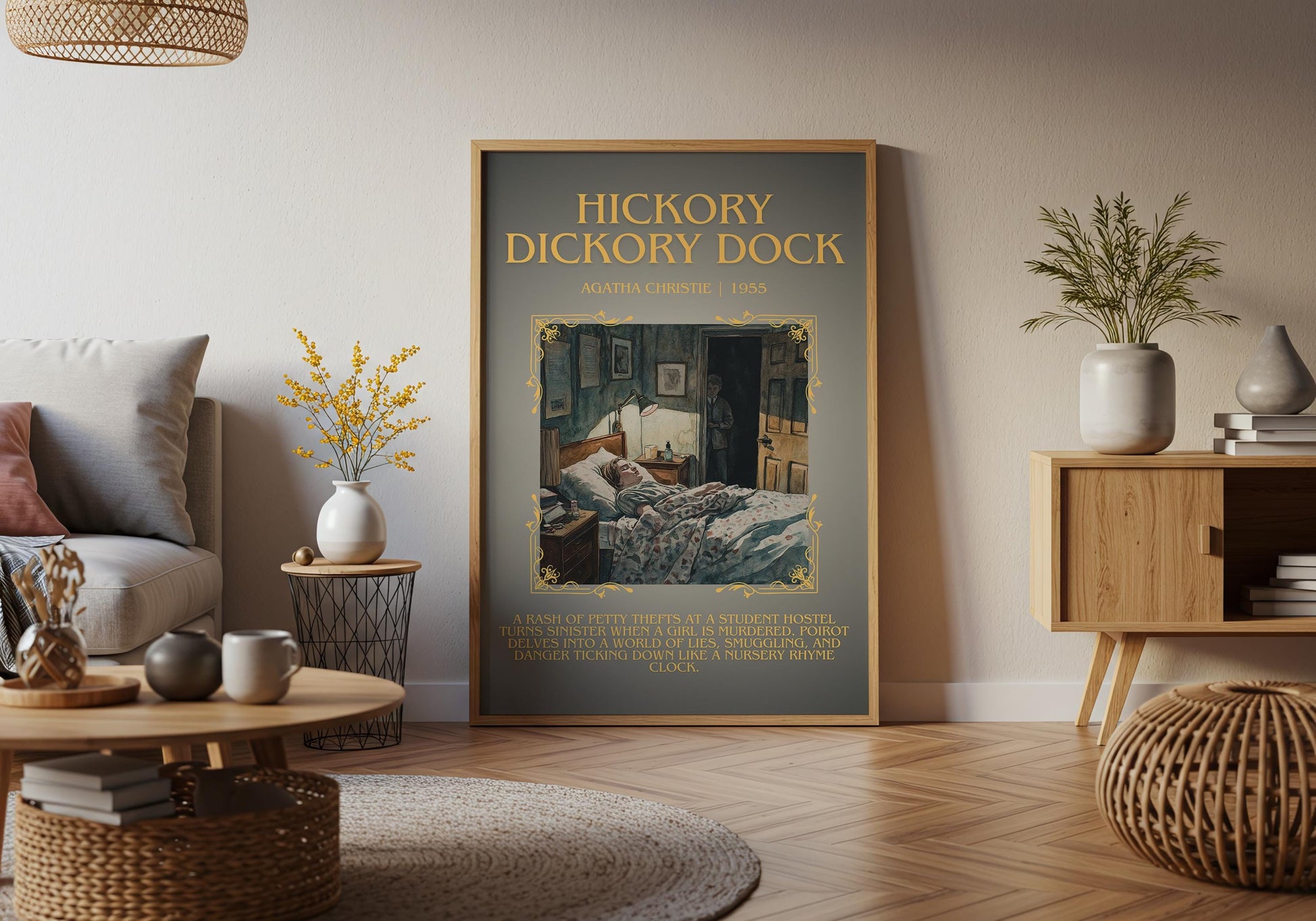 Hickory Dickory Dock by Agatha Christie Descriptive, High Quality Poster Print.Free Delivery Wall Art. Author and Blurb Book Artwork
