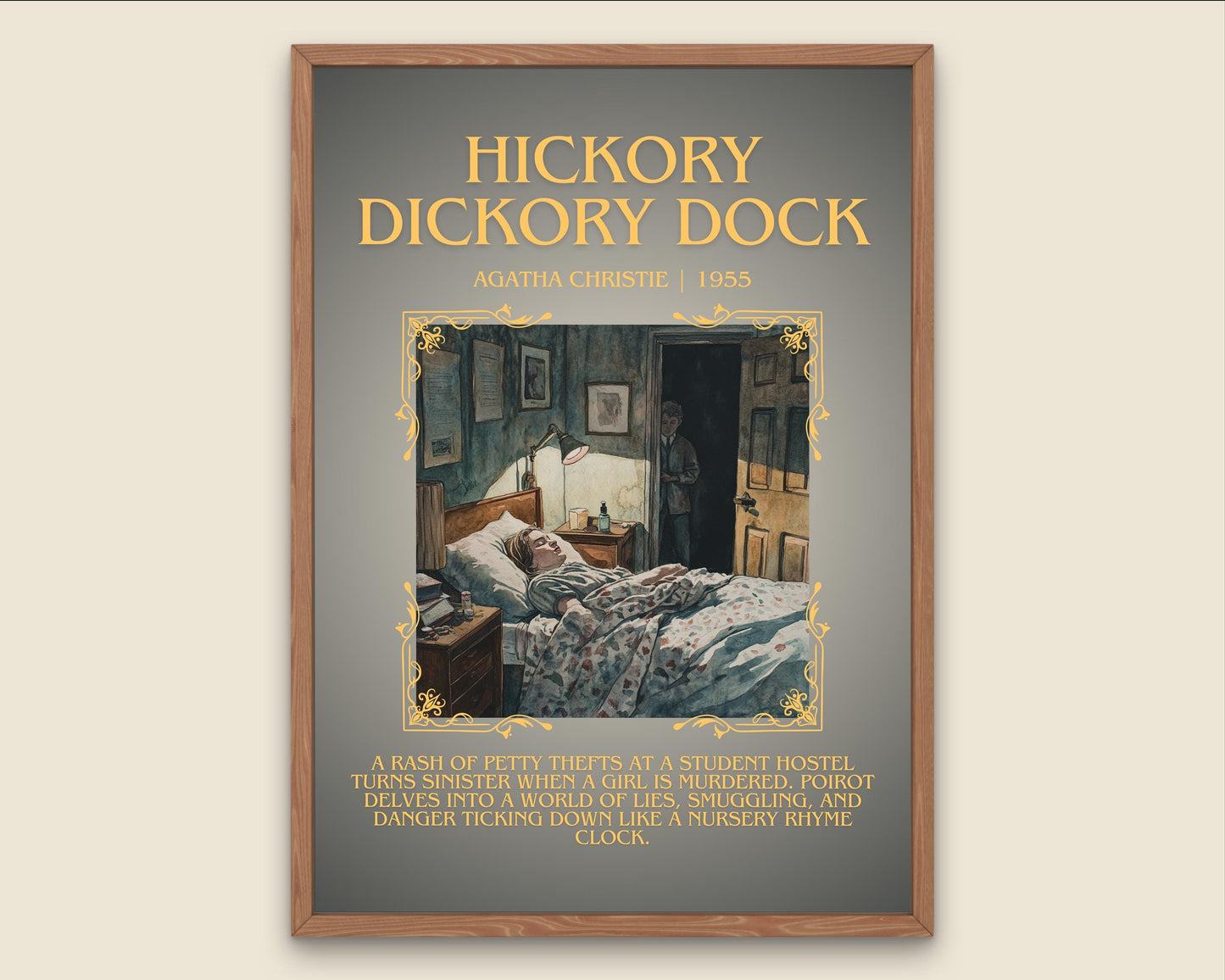 Hickory Dickory Dock by Agatha Christie Descriptive, High Quality Poster Print.Free Delivery Wall Art. Author and Blurb Book Artwork