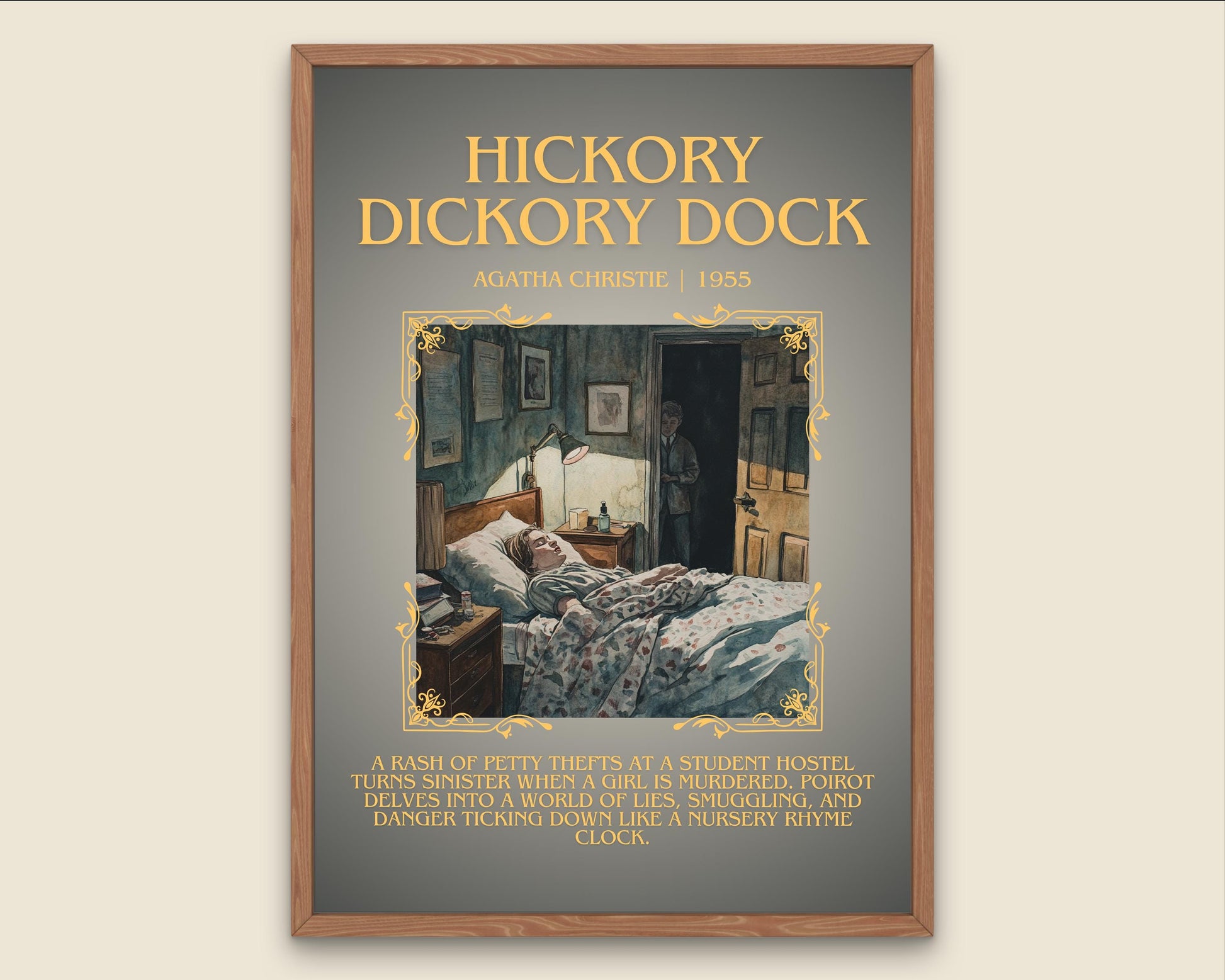 Hickory Dickory Dock by Agatha Christie Descriptive, High Quality Poster Print.Free Delivery Wall Art. Author and Blurb Book Artwork