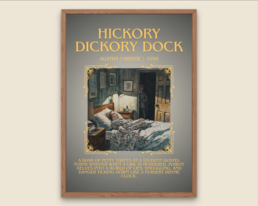 Hickory Dickory Dock by Agatha Christie Descriptive, High Quality Poster Print.Free Delivery Wall Art. Author and Blurb Book Artwork