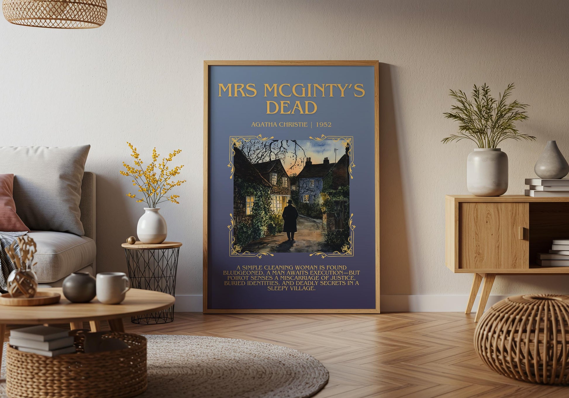 Mrs McGinty's Dead by Agatha Christie Descriptive, High Quality Poster Print.Free Delivery Wall Art. Author & Blurb Book Artwork Cover Gift