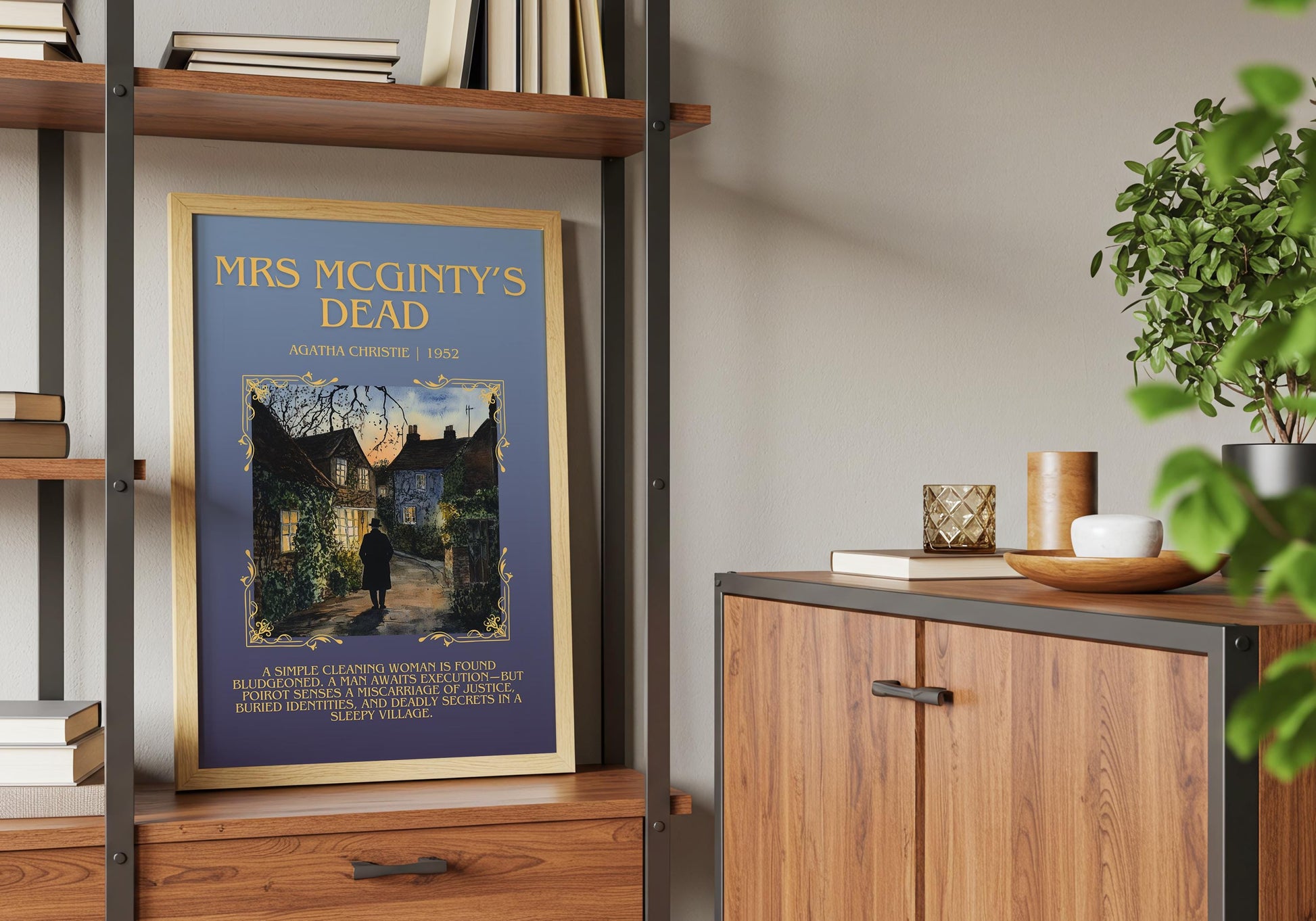 Mrs McGinty's Dead by Agatha Christie Descriptive, High Quality Poster Print.Free Delivery Wall Art. Author & Blurb Book Artwork Cover Gift