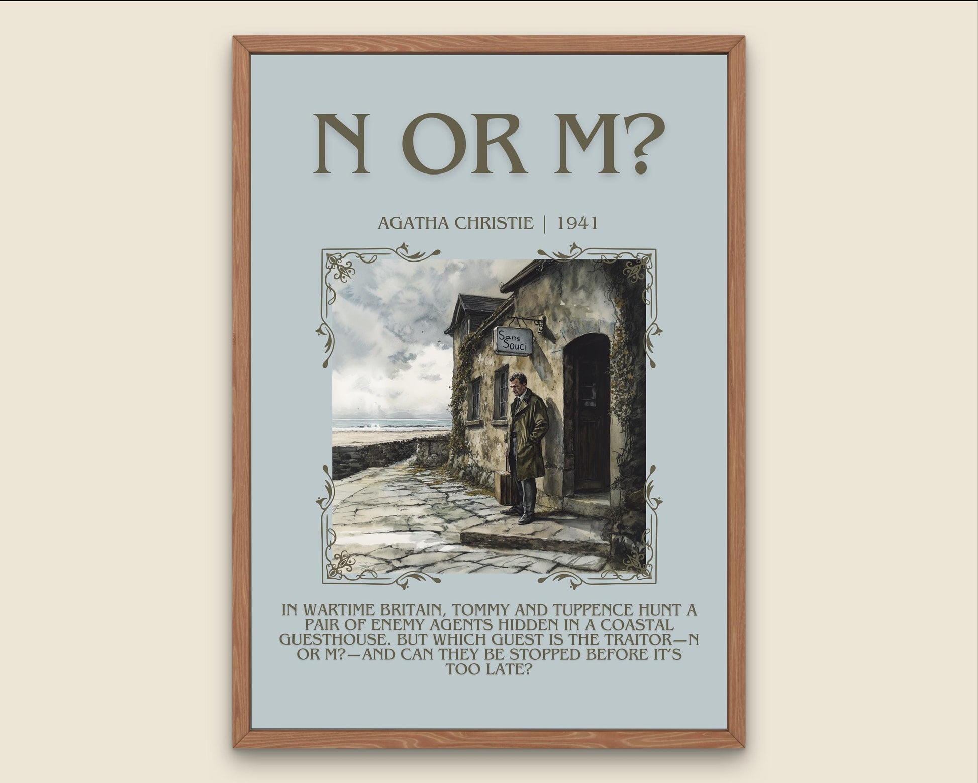 N Or M? by Agatha Christie Descriptive, High Quality Poster Print.Free Delivery Wall Art. Author & Blurb Book Artwork Cover Gift Art