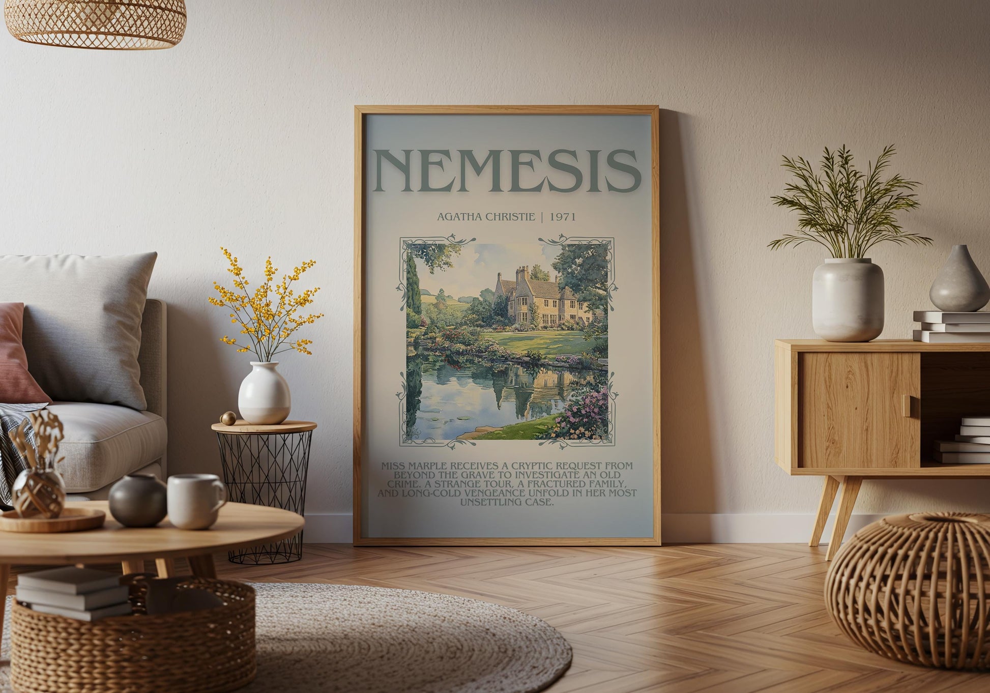 Nemesis by Agatha Christie Descriptive, High Quality Poster Print.Free Delivery Wall Art. Author & Blurb Book Artwork Cover Gift