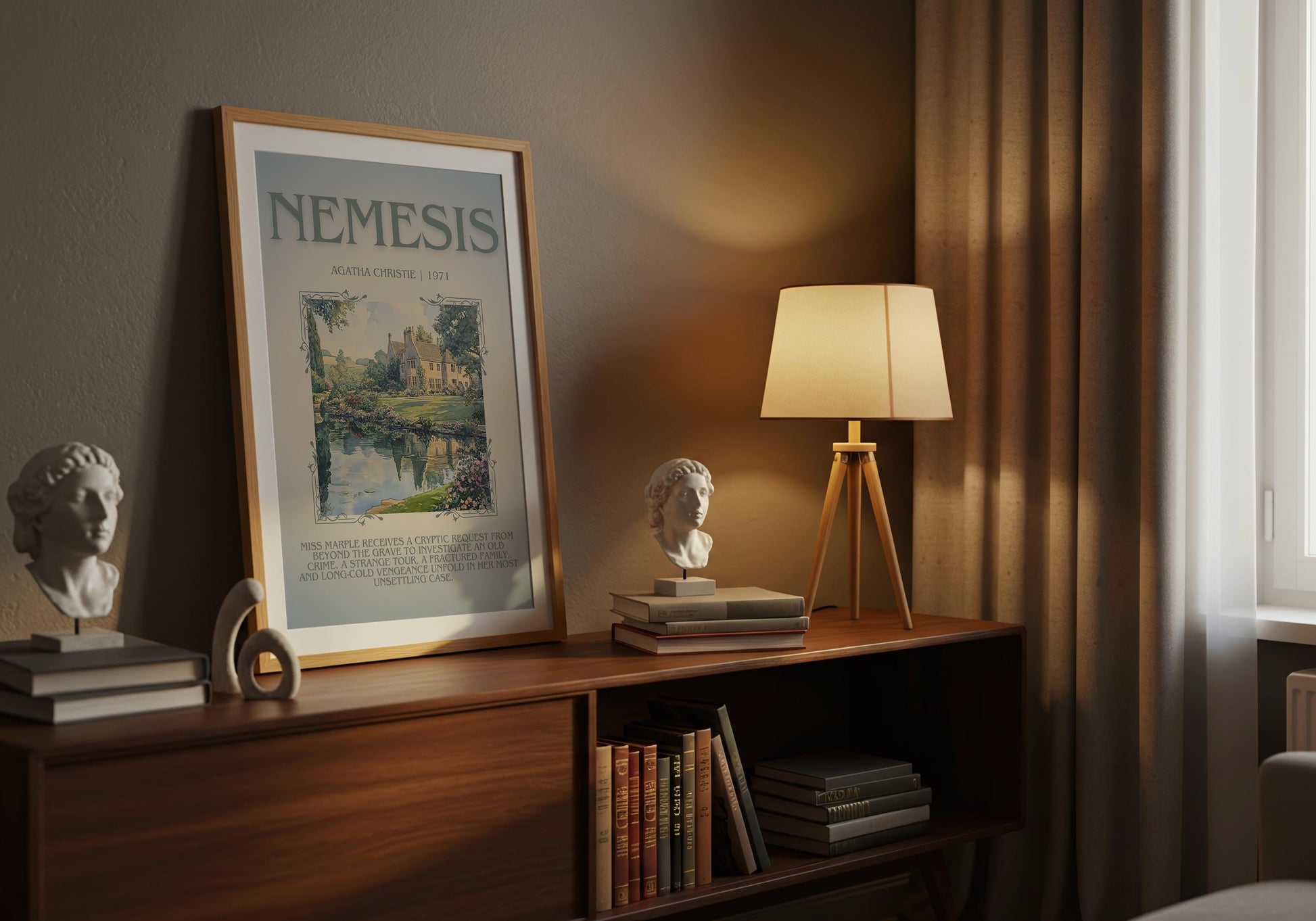 Nemesis by Agatha Christie Descriptive, High Quality Poster Print.Free Delivery Wall Art. Author & Blurb Book Artwork Cover Gift