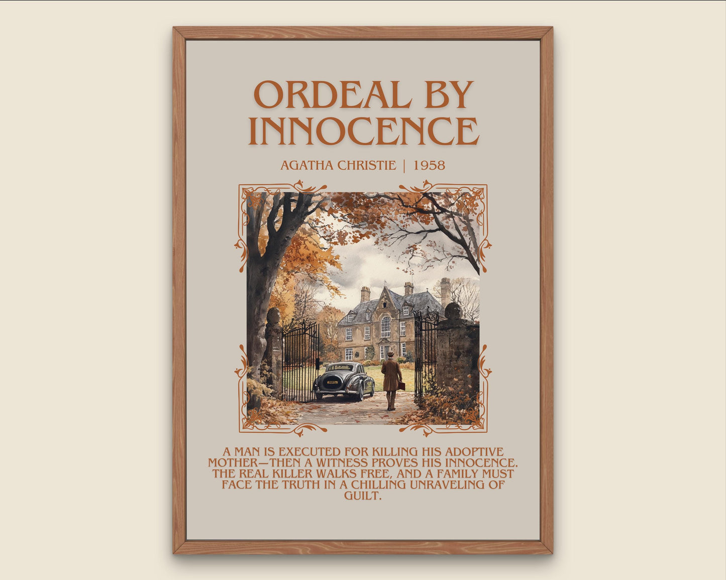 Ordeal By Innocence by Agatha Christie Descriptive, High Quality Poster Print.Free Delivery Wall Art. Author & Blurb Book Artwork Cover Gift