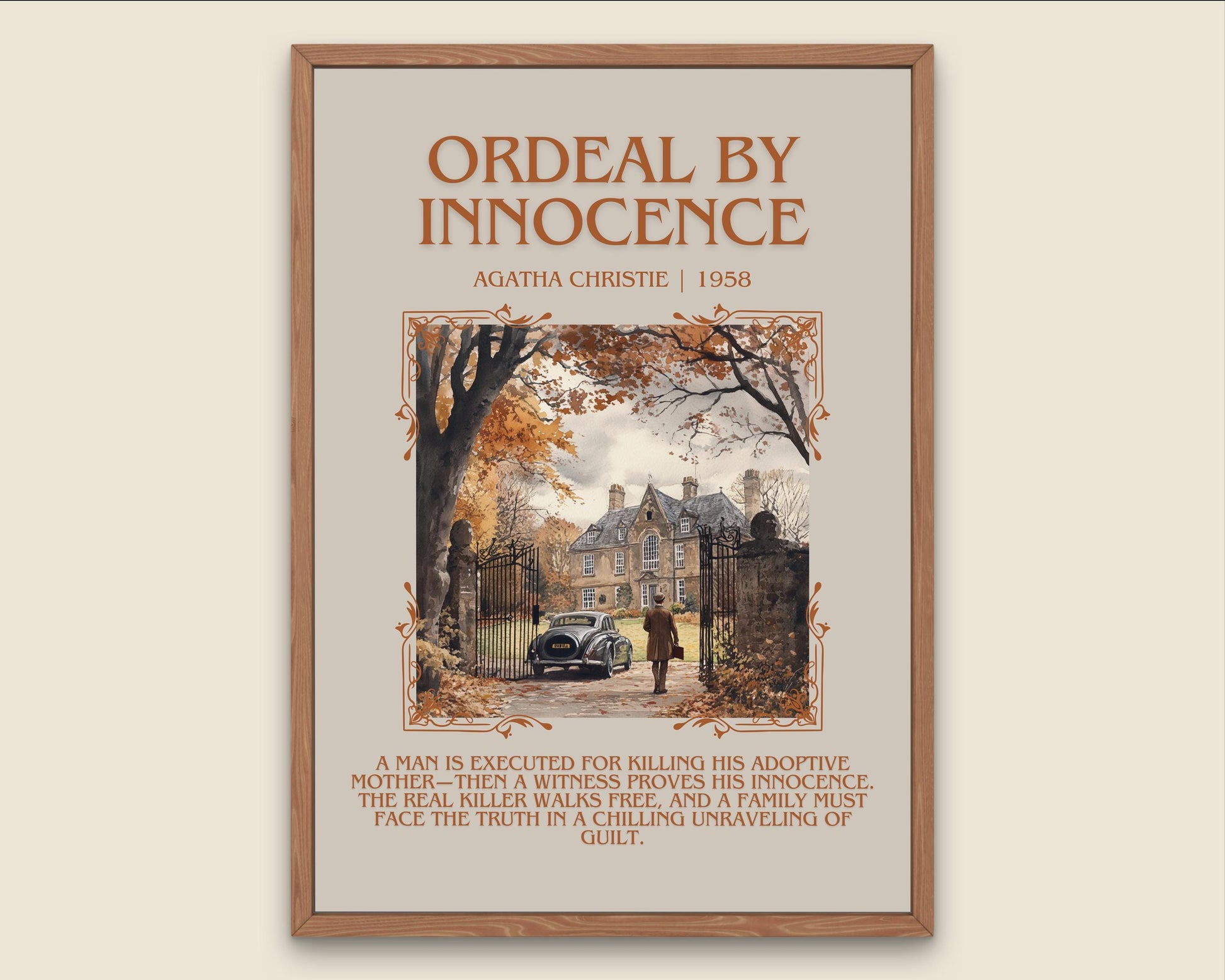 Ordeal By Innocence by Agatha Christie Descriptive, High Quality Poster Print.Free Delivery Wall Art. Author & Blurb Book Artwork Cover Gift