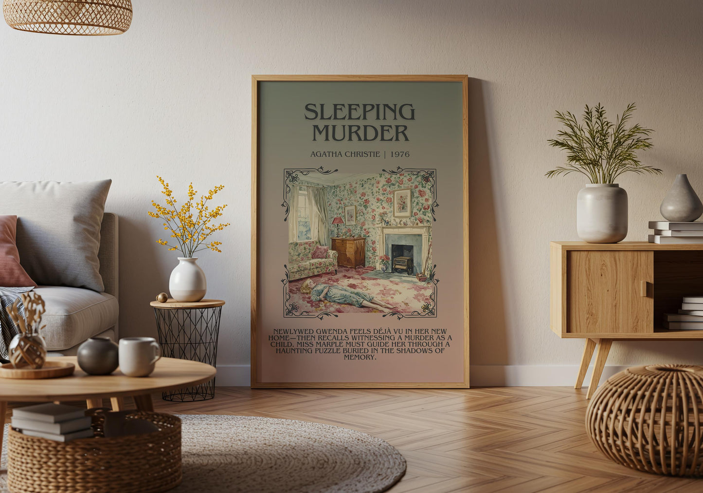 Sleeping Murder by Agatha Christie Descriptive, High Quality Poster Print.Free Delivery Wall Art. Author & Blurb Book Artwork Cover